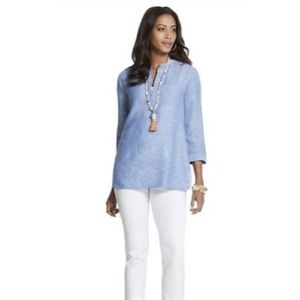 Chico’s Chambray Split Neck 3/4 Sleeve Tunic